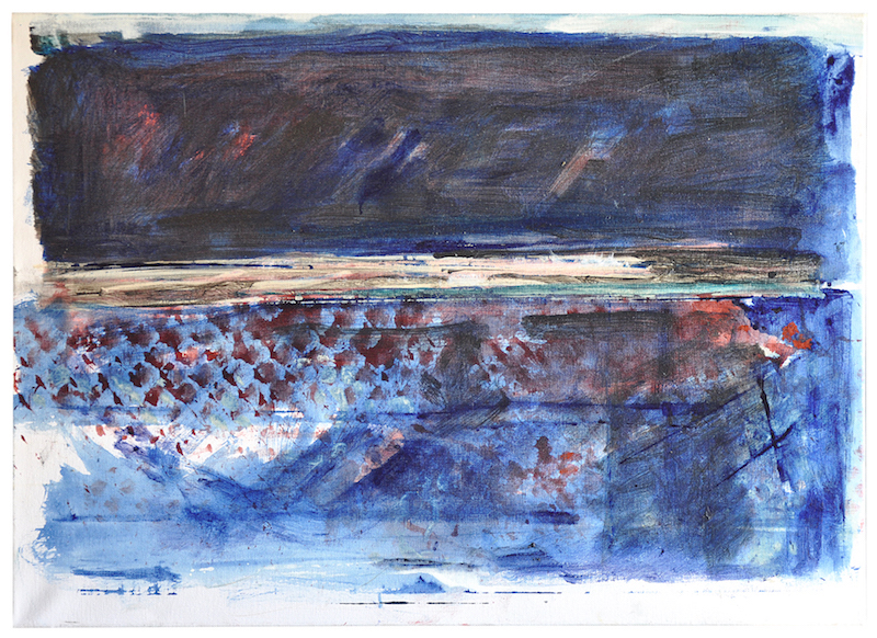 Raymonde Godin, Grandeur nature : Raymonde Godin, Crépuscule sur la mer Méditerranée, acrylique et huile sur toile, 50x70 cm, 2020